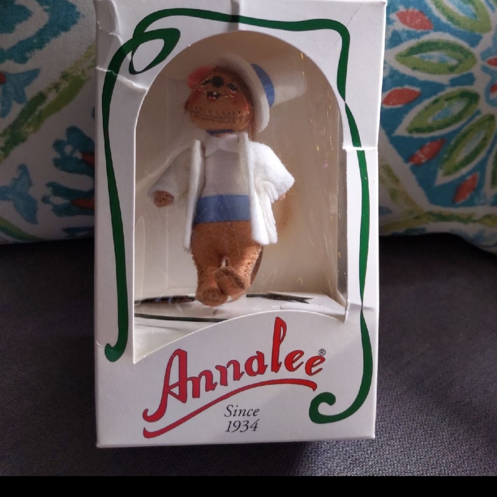 Annalee White and Brown Figurine with Blue Accents